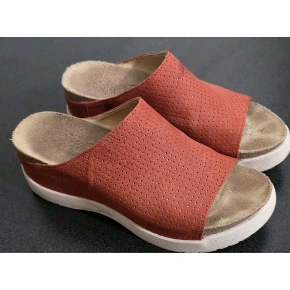 Fly London Wigg Mousse Suede Coral Platform Slides Sandals Sz 38 US 7.5/8 EUC‎